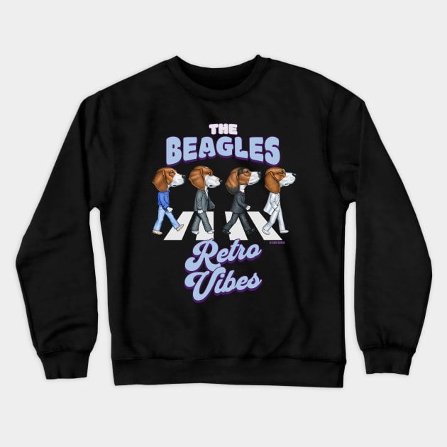 Classic street by the beagle dogs on The Beagles Retro Vibes Crewneck Sweatshirt by Danny Gordon Art